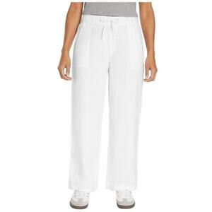 GAP Pants Womens XL Optic White Wide Leg Linen Pull On Drawstring Lounge Travel